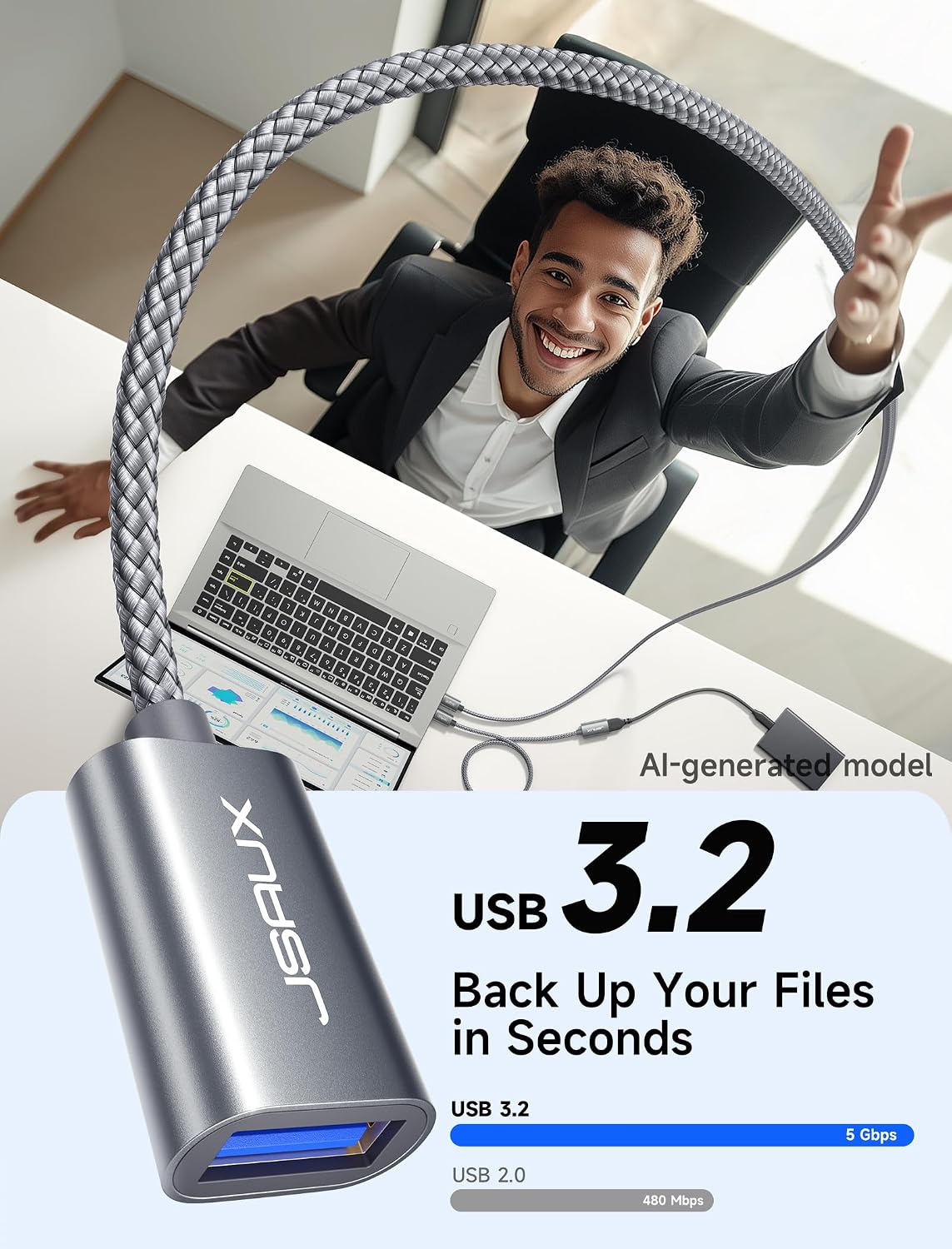 Thumbnail 1 de JSAUX USB 3.0 Extension Cable 10ft Pair