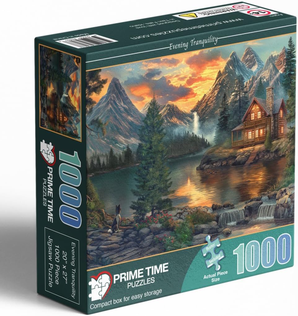 Thumbnail 2 de Prime Time Puzzles 1000 Piece Jigsaw Puzzle: Mountain Cabin by a Lake
