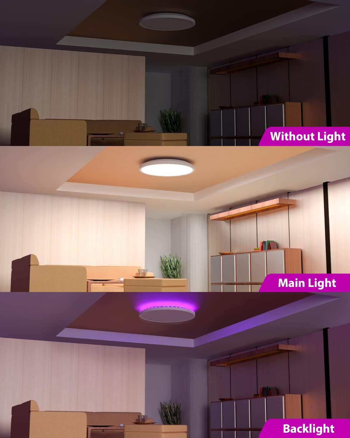 Thumbnail 6 de zemty LED-Deckenleuchte 2er-Set 30 cm, dimmbar 3000–6500 K, 24 W, 3200 lm, RGB mit Fernbedienung – Wasserfestes Bad- und Wohnraum-Design