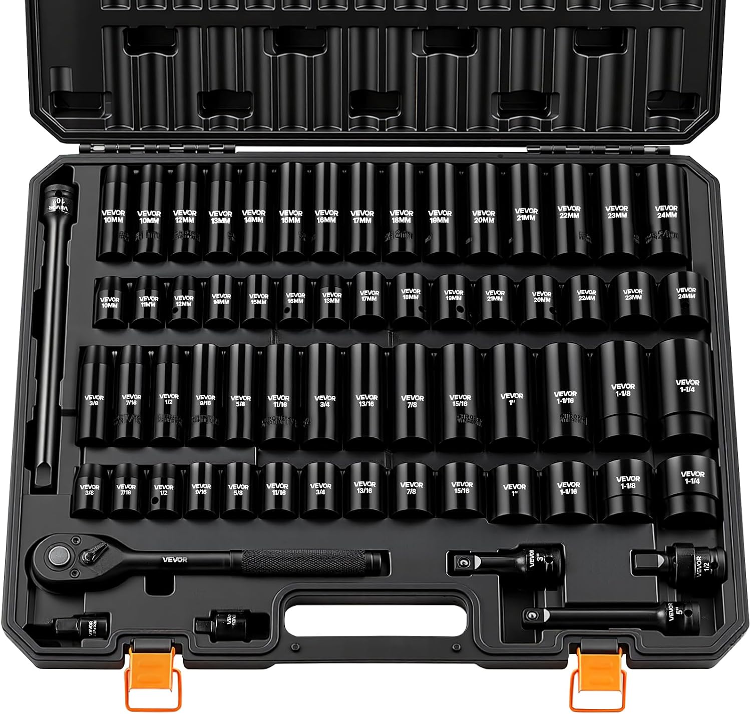 Detalle de VEVOR QJKOSCOKET 65-Piece 1/2-Inch Drive Impact Socket Set, SAE and Metric