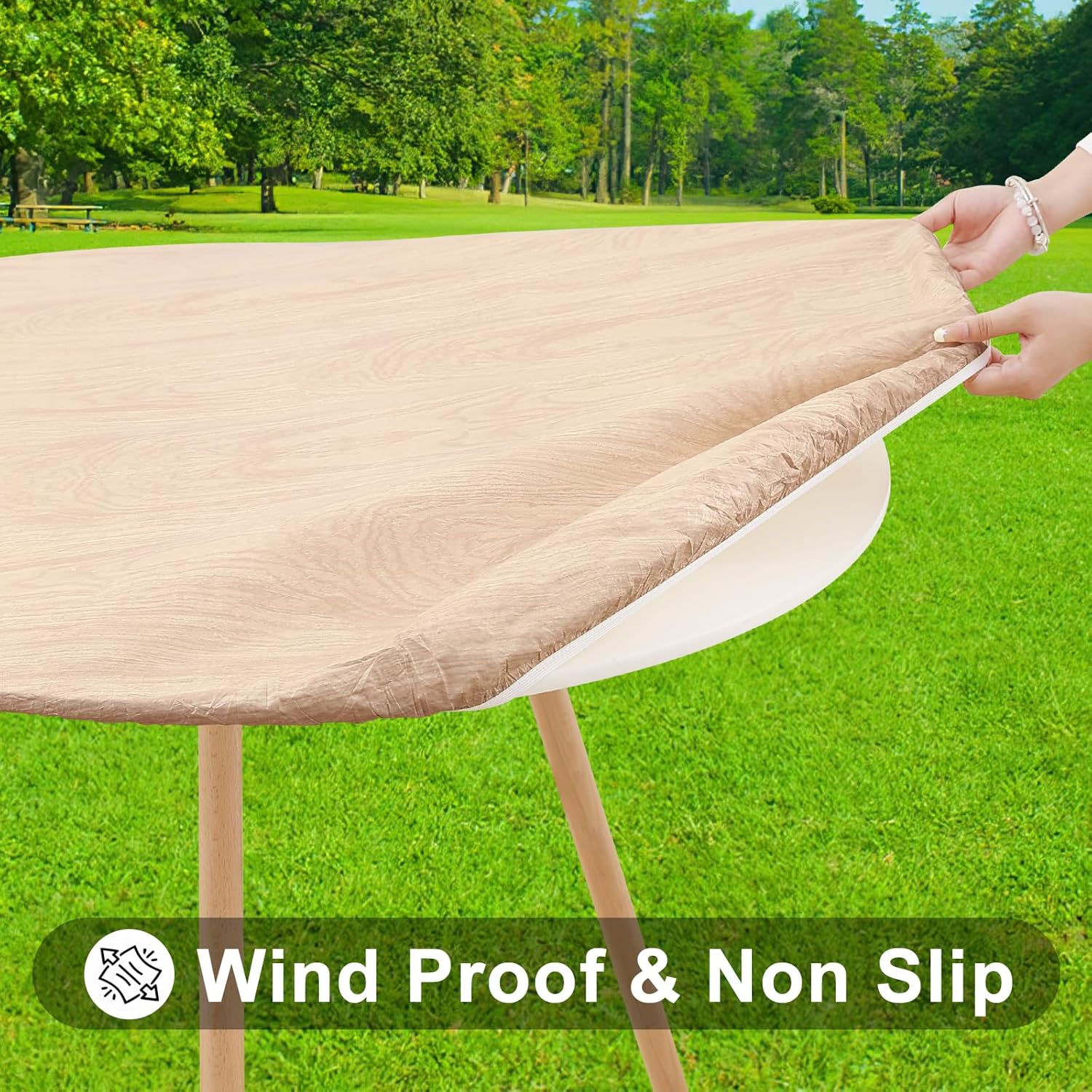 Thumbnail 2 de Smiry Round Picnic Tablecloth – Waterproof Elastic Fitted Cover for 25"–30" Tables