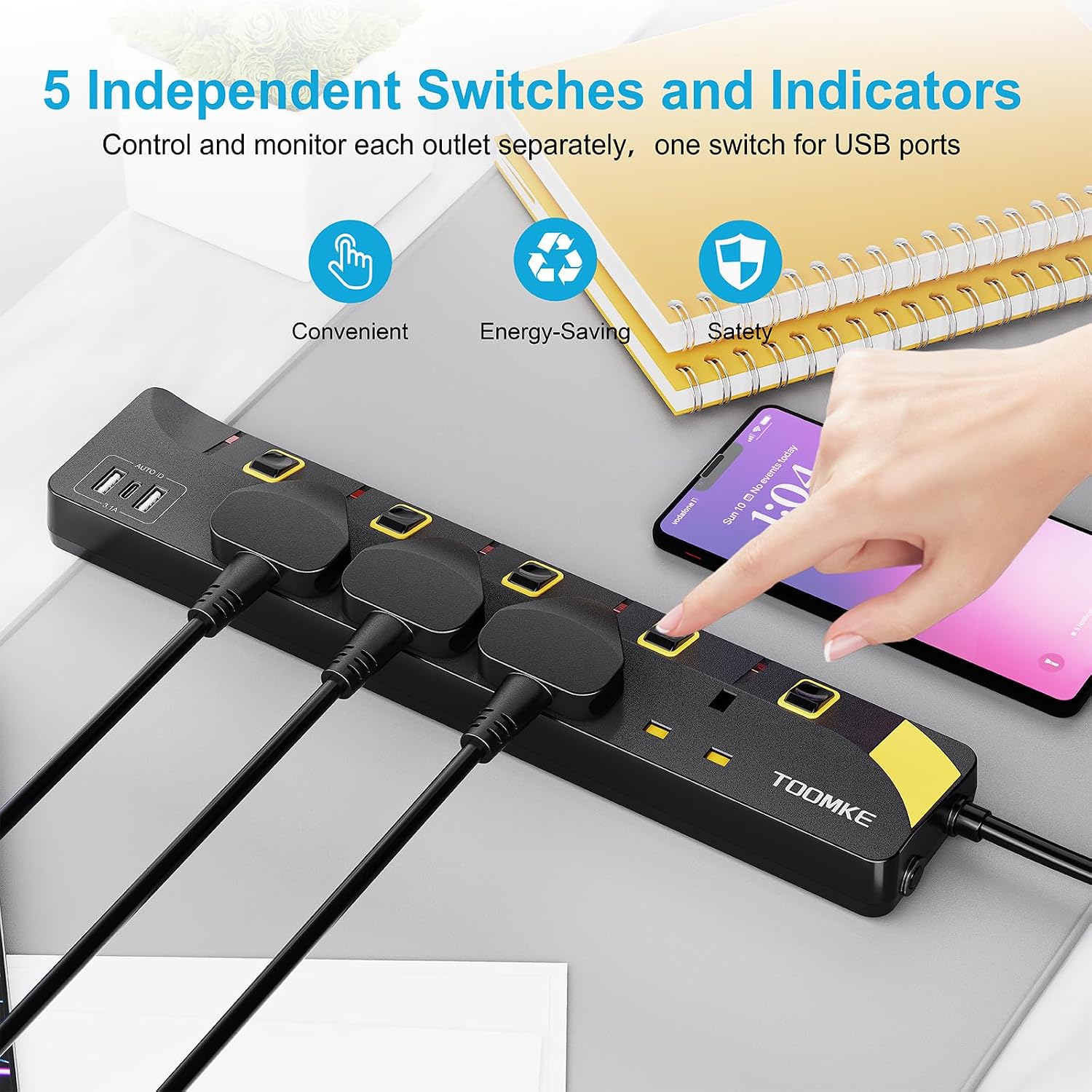 Detalle 2 de Extension Lead 4-Way with 3 USB and 8m cable ๐