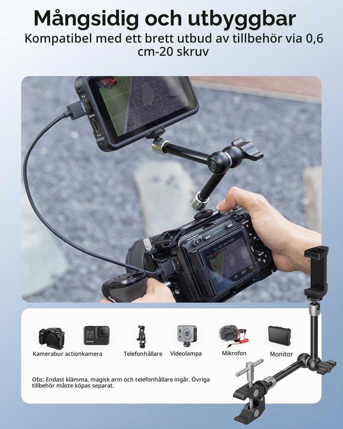 Detalle 2 de SMALLRIG 5326 ledad arm med superklämma och mobilhållare