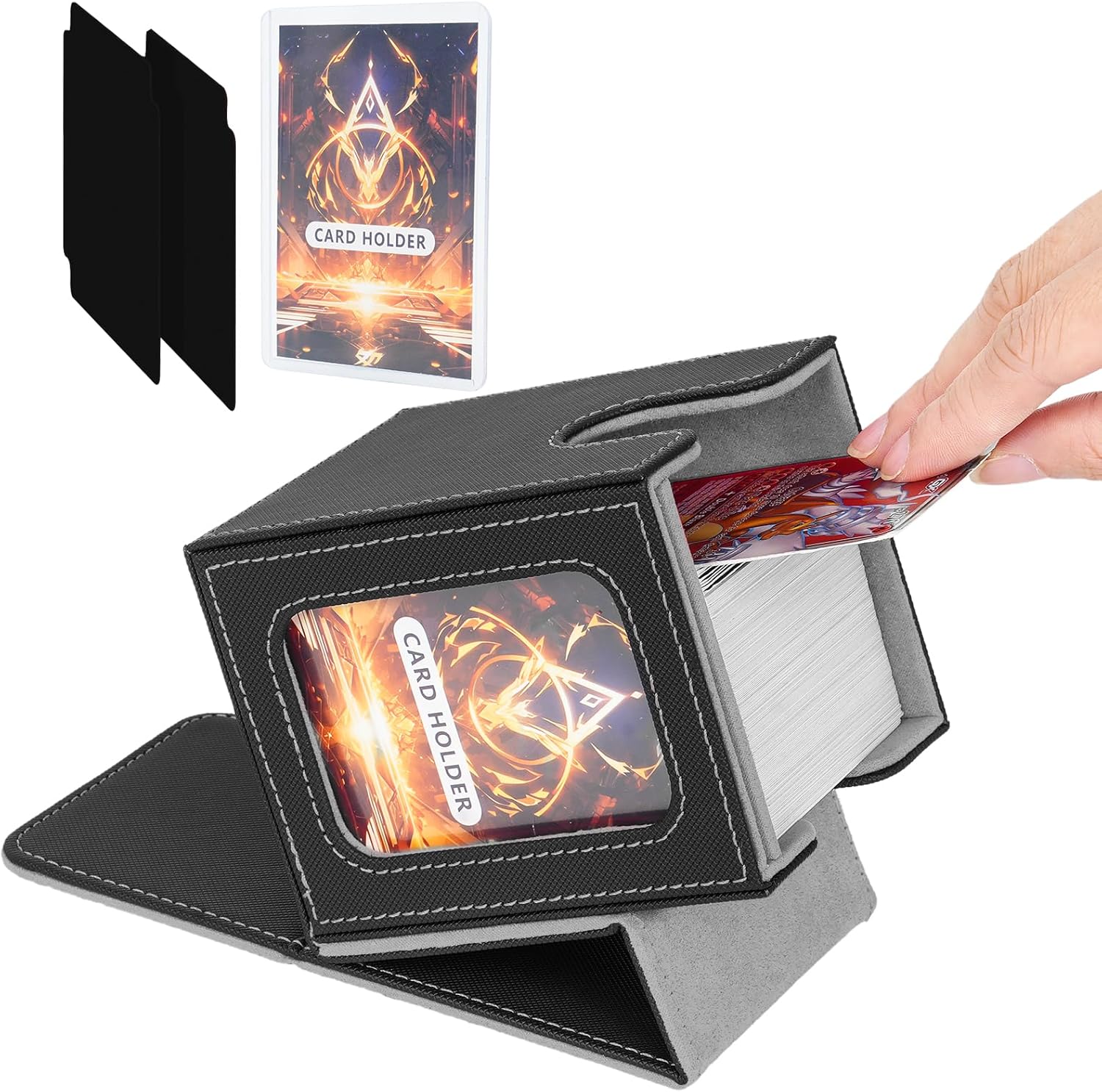 Detalle de Magic Deck Box mit MTG Commander Display – Magnetische Aufbewahrung für 100+ Karten (Schwarz/Grau)