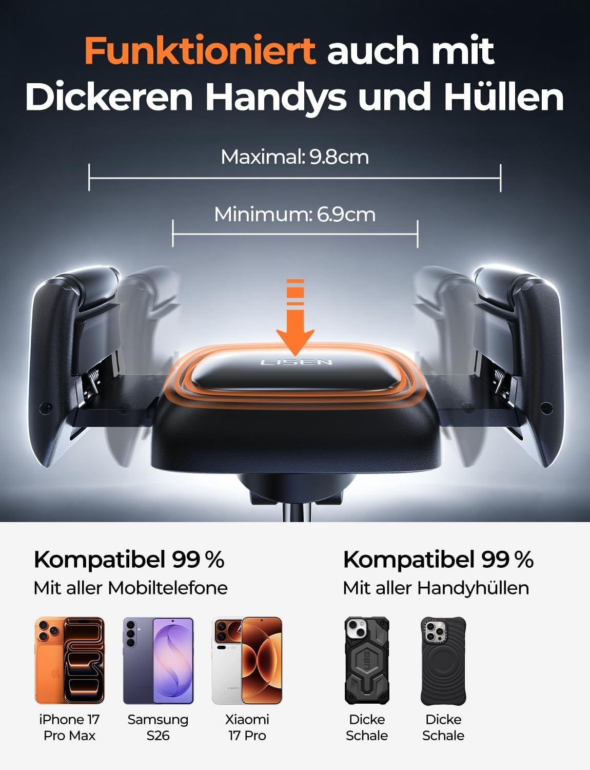Detalle 2 de LISEN Snapmount Handy Halterung Auto – Selbstanpassende Vakuum-Halterung mit 360° Drehung