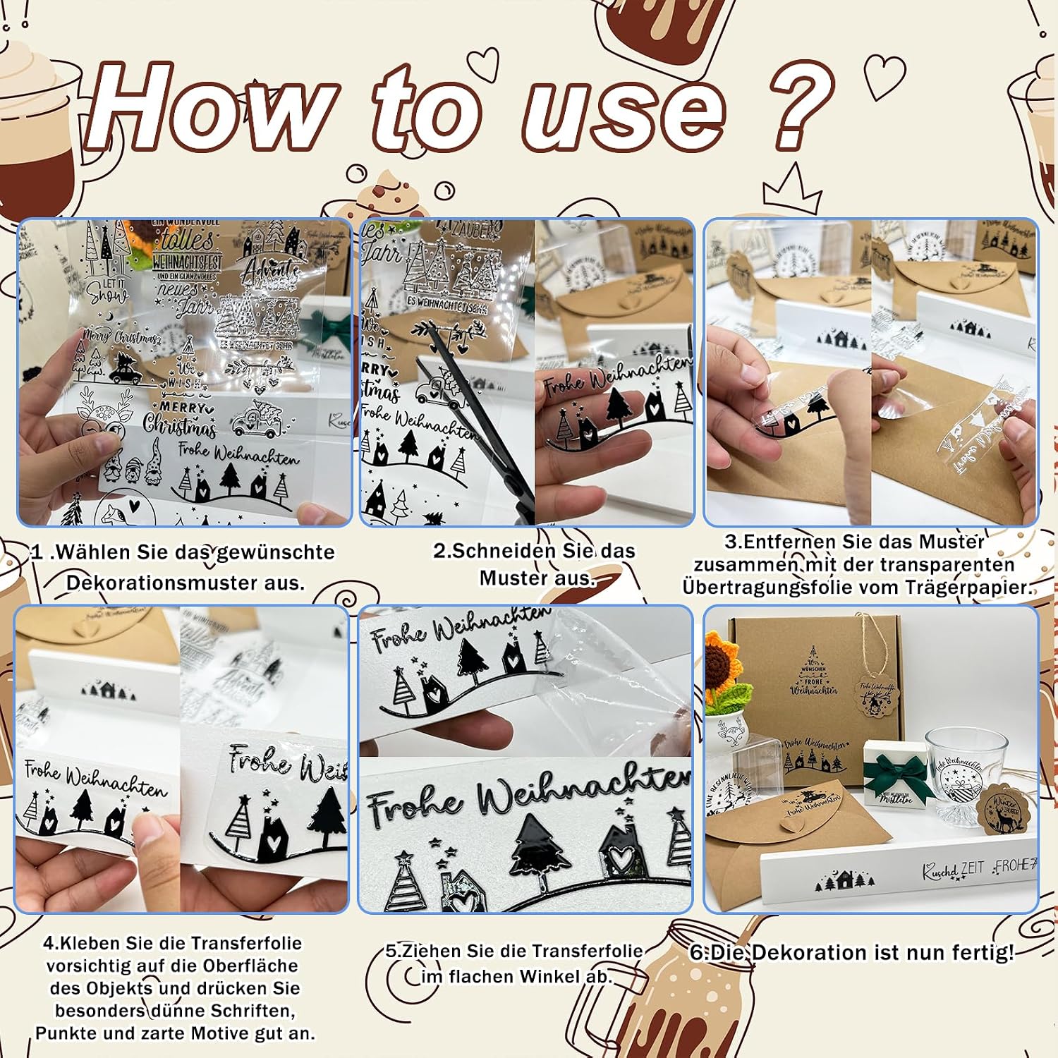 Thumbnail 2 de Rub-On Sticker Set Kaffee & Barista Sprüche – Abreibebilder für Glas, Keramik & Holz