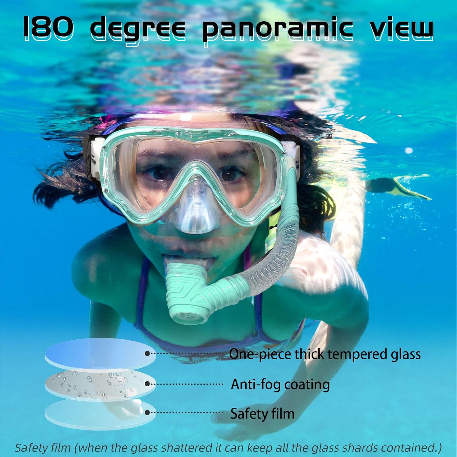 Detalle 2 de Seago Kids Swim Goggles Snorkel Diving Mask (Ages 5–15) with Anti-Fog 180° Clear View