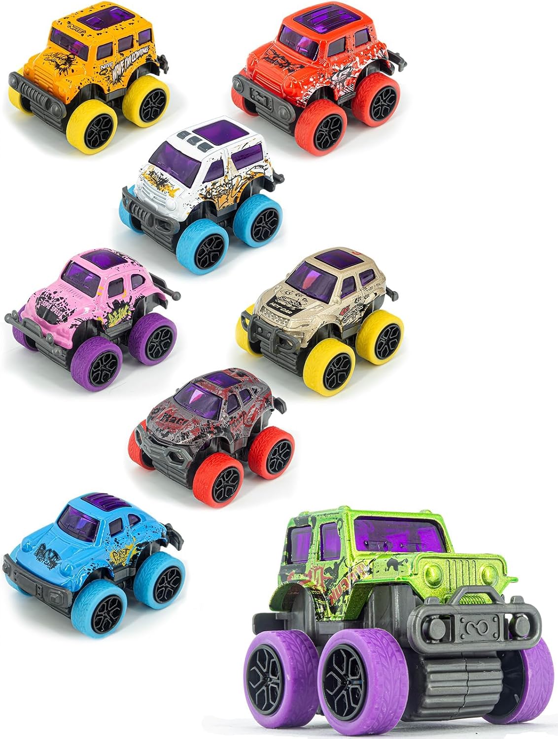 Detalle de Toyard Monster Truck Pull-Back Cars, 8-Piece Multicolour Christmas Set
