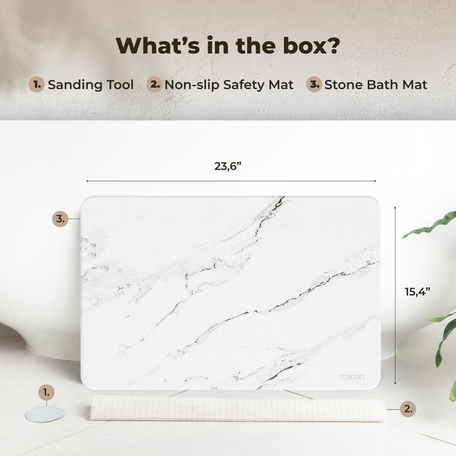 Thumbnail 5 de TOSORO Stone Bath Mat: Diatomaceous Earth Non-Slip Quick-Drying Shower Mat (23.5 x 15) – Sandstone