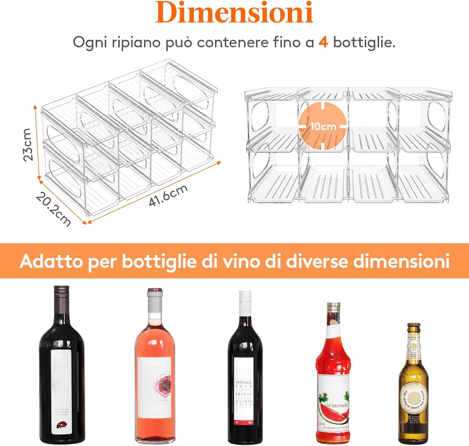 Detalle de Lifewit portabottiglie da frigo in plastica per 12 bottiglie, 3 livelli impilabili
