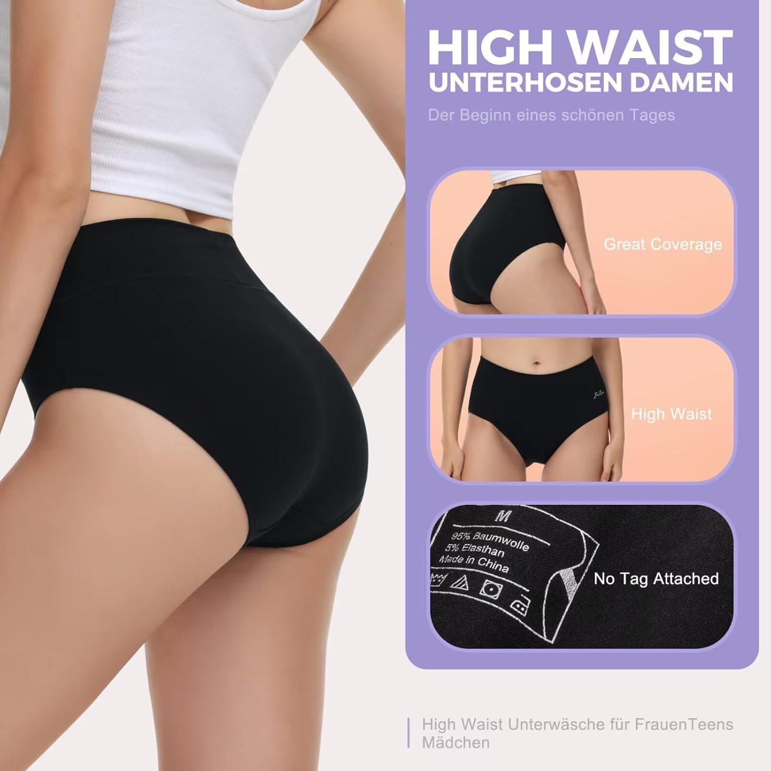 Thumbnail 3 de IceReco Damen Unterhosen „Hohe Taille“ aus Baumwolle (5er-Set)