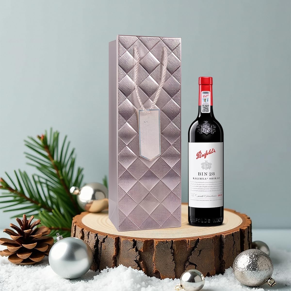 Detalle de 6Pack Silver Wine Gift Bags – 13.7" Luxury Bottle Bags with Gift Tags