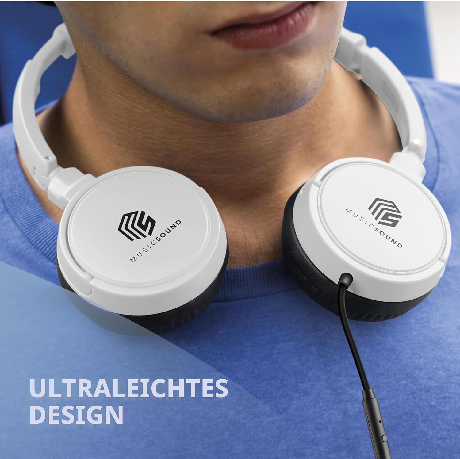 Detalle 2 de Music Sound Basic Bügelkopfhörer mit Kabel (Over Ear), faltbar & Mikrofon, 3,5-mm-Klinke – Weiß