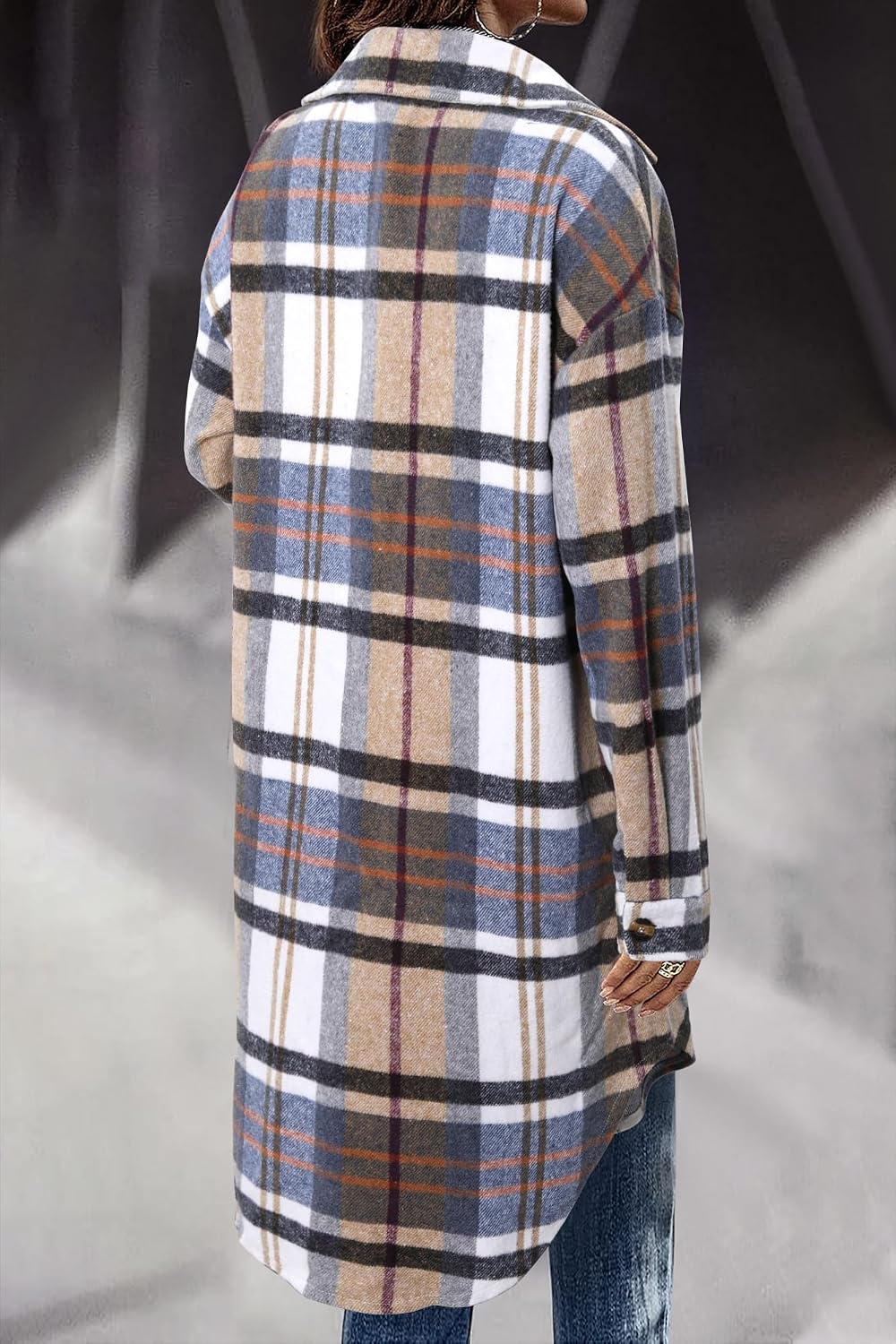 Detalle de onlypuff Women's Plaid Long Shacket, Flannel Jacket with Lapel and Button-Down Front