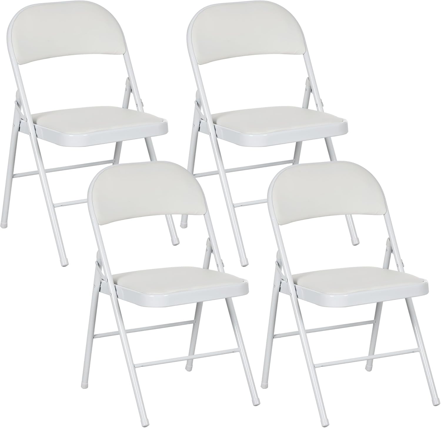 HOMCOM Lot de 4 chaises pliantes de salle à manger en acier, coussin synthétique – 45 x 46 x 78 cm, blanc