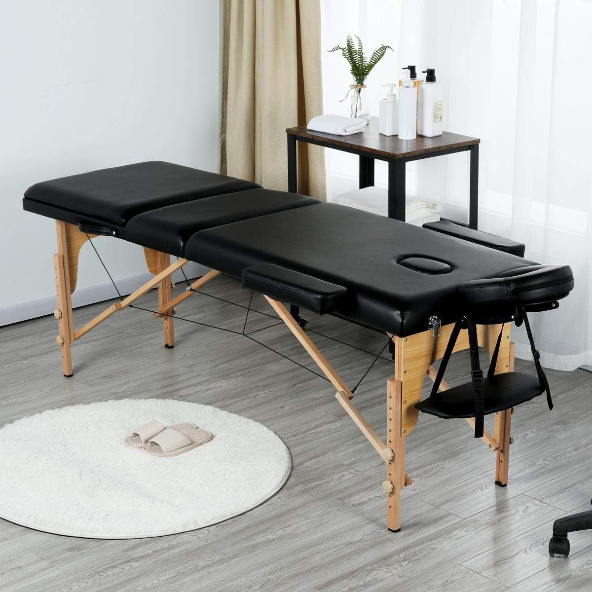 Detalle 2 de Yaheetech 3-Zonen Massageliege – Tragbar, höhenverstellbar, mit Kopfstütze und abnehmbaren Armlehnen (Schwarz)
