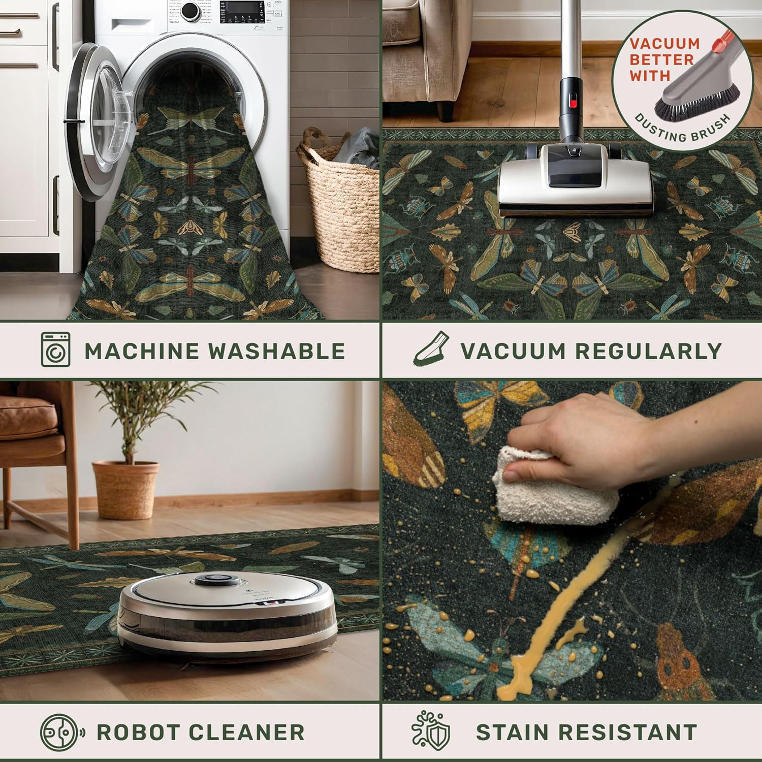 Thumbnail 3 de Hazo Haus Dark Green Insect 8x10 Area Rug