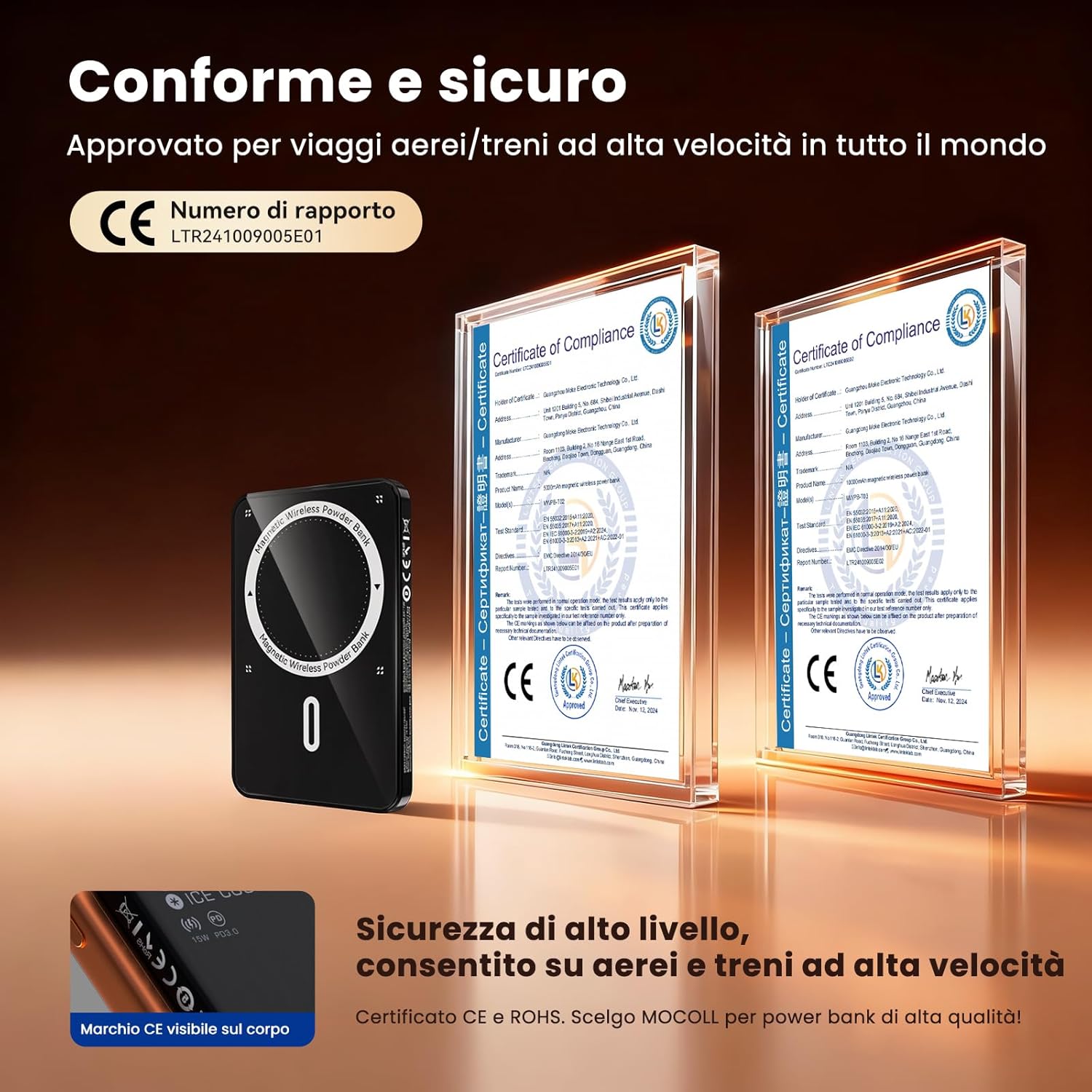Detalle de Mocoll Power Bank Magnetico 10000mAh: ricarica wireless 15W e PD 20W con design slim e magnetico