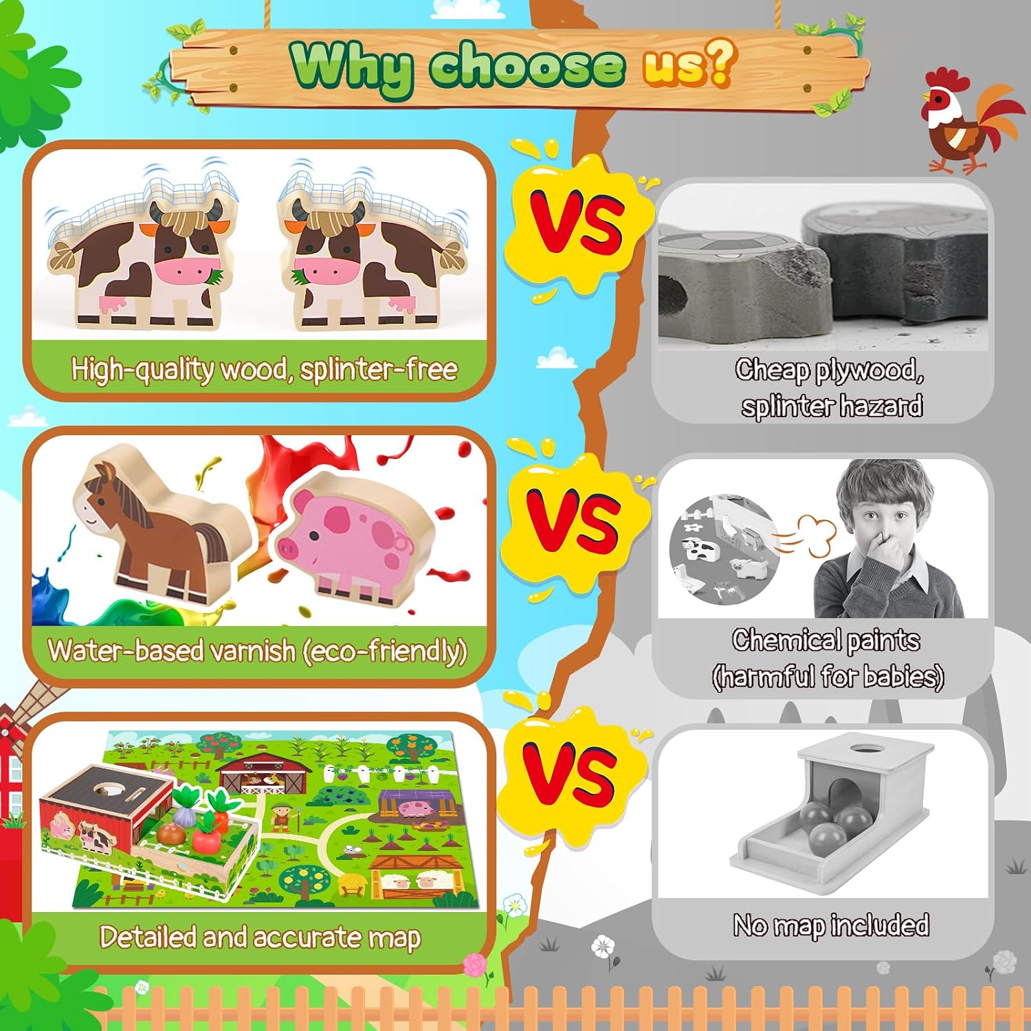 Thumbnail 4 de MuMua Montessori Wooden Toddler Farm Toys (1–3 Years) with Shape Sorting, Coin Balls & Sensory Play Mat