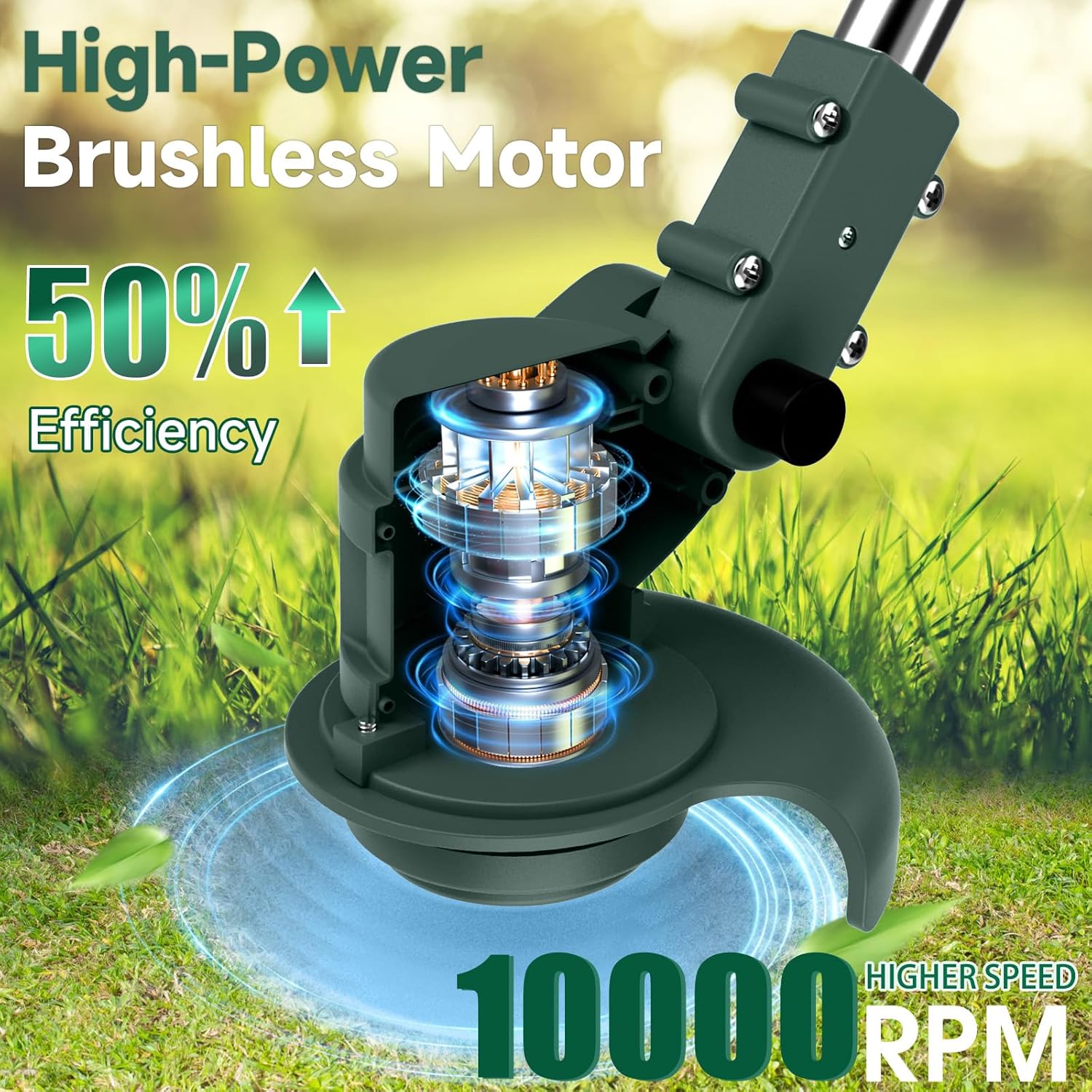 Detalle de 21V Cordless Strimmer with 26 Blades and 90° Adjustable Head — Deep Green