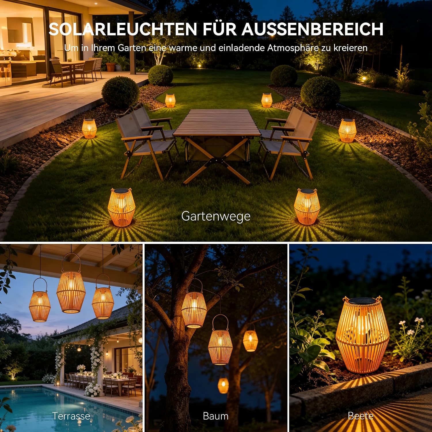 Thumbnail 6 de Ollny Lanternes Solaire Exterieur – 2 Pièces en Rotin Bohême, Blanc Chaud