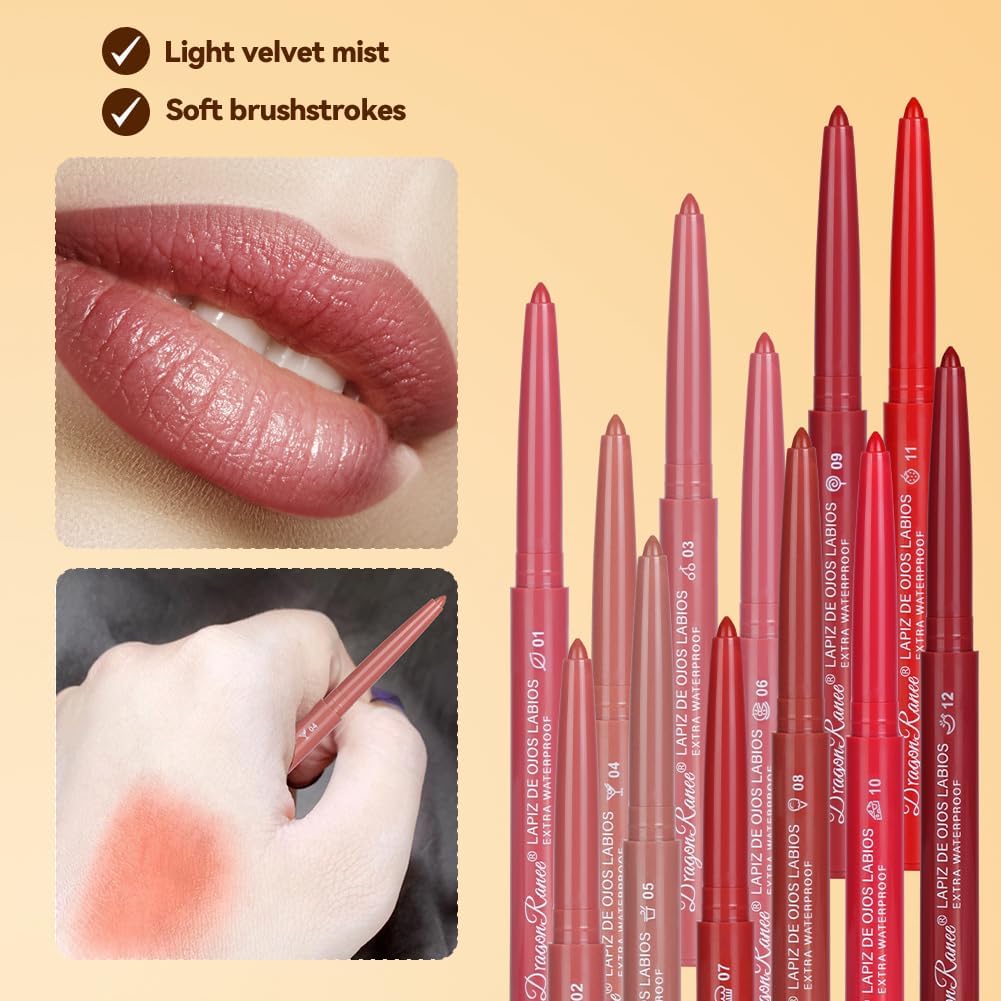 Detalle de LOPHE Matita Labbra 12 Colori – Set di Lip Liner Impermeabili, Cremose e Lisce, a Lunga Tenuta (Serie Opaca A)