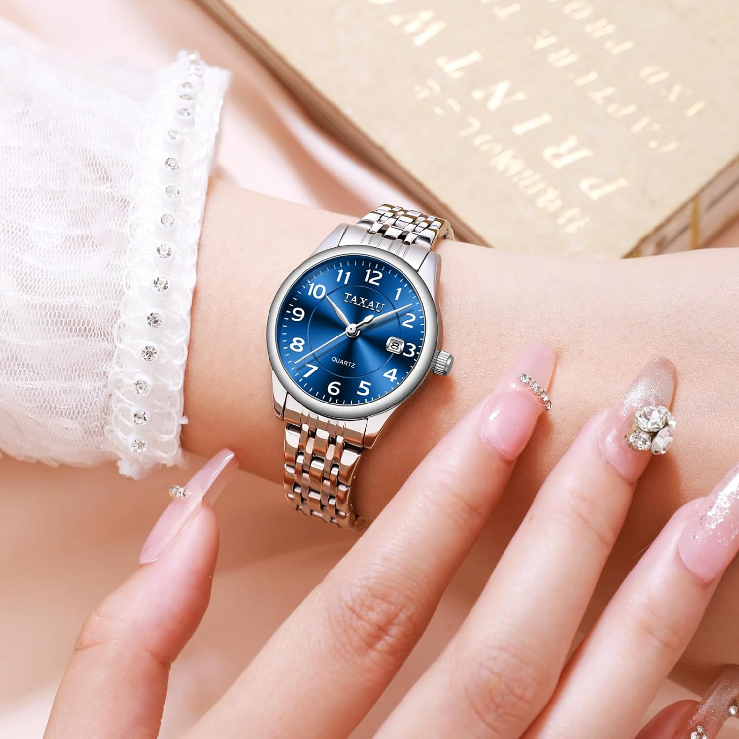 Detalle 2 de Taxau Damen Uhr mit Datum – klassisch, Quarz, Edelstahlarmband