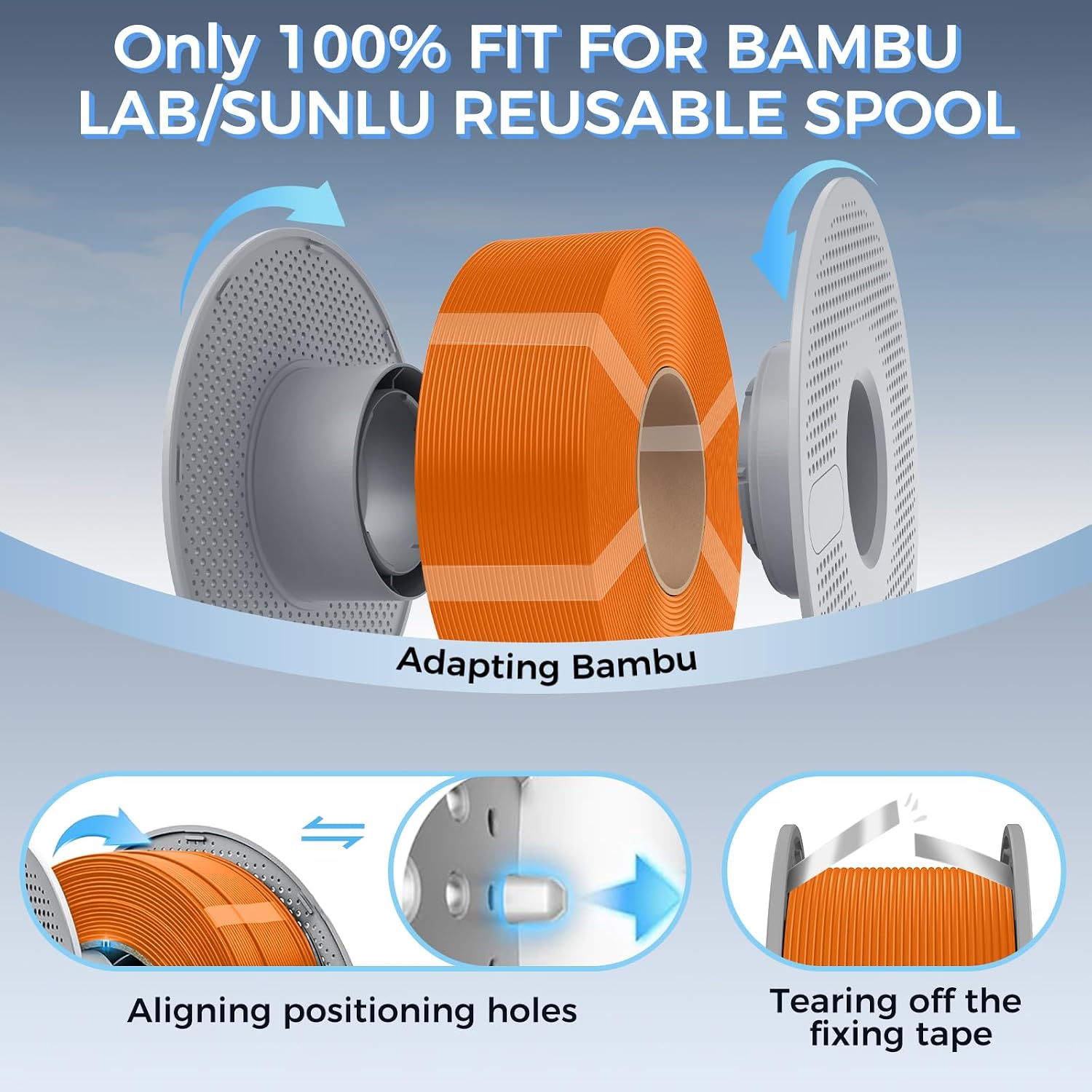 Detalle de Creality PETG Filament Refill 1kg 1.75mm for Bambu Lab Reusable Spool — Orange