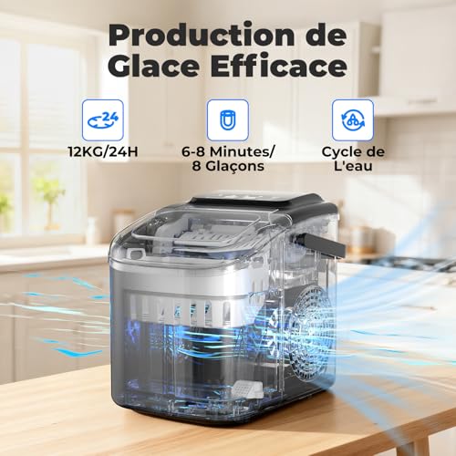 Detalle 2 de Acmeenjoy machine à glaçons portable, jusqu’à 12 kg par jour, autonettoyante