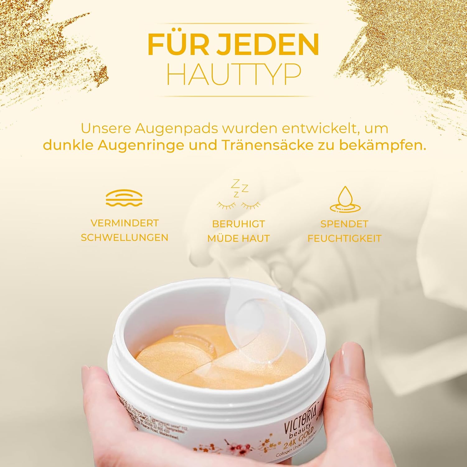 Detalle 1 de Victoria Beauty 60 Pads Kollagen Augenpads – 24K Gold, kühlend, anti-aging