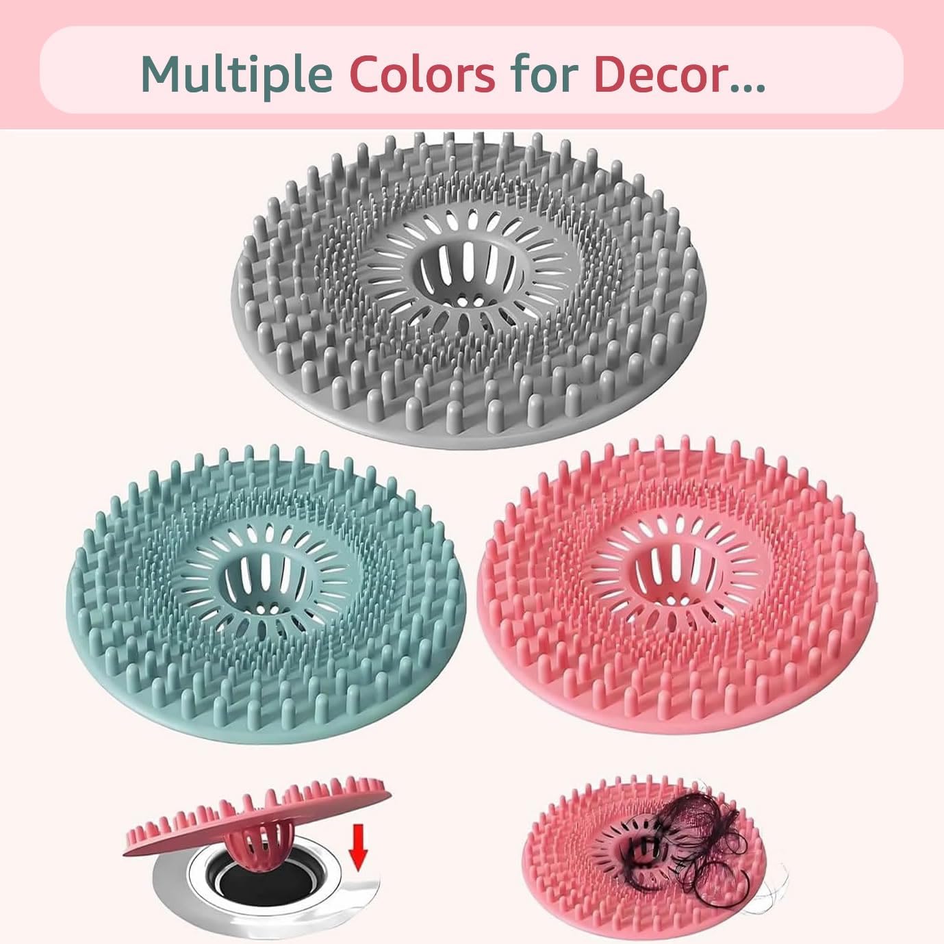 Thumbnail 6 de Kidpet HC2025 Silicone Hair Catcher, 3-Pack, Anti-Clog Drain Strainer
