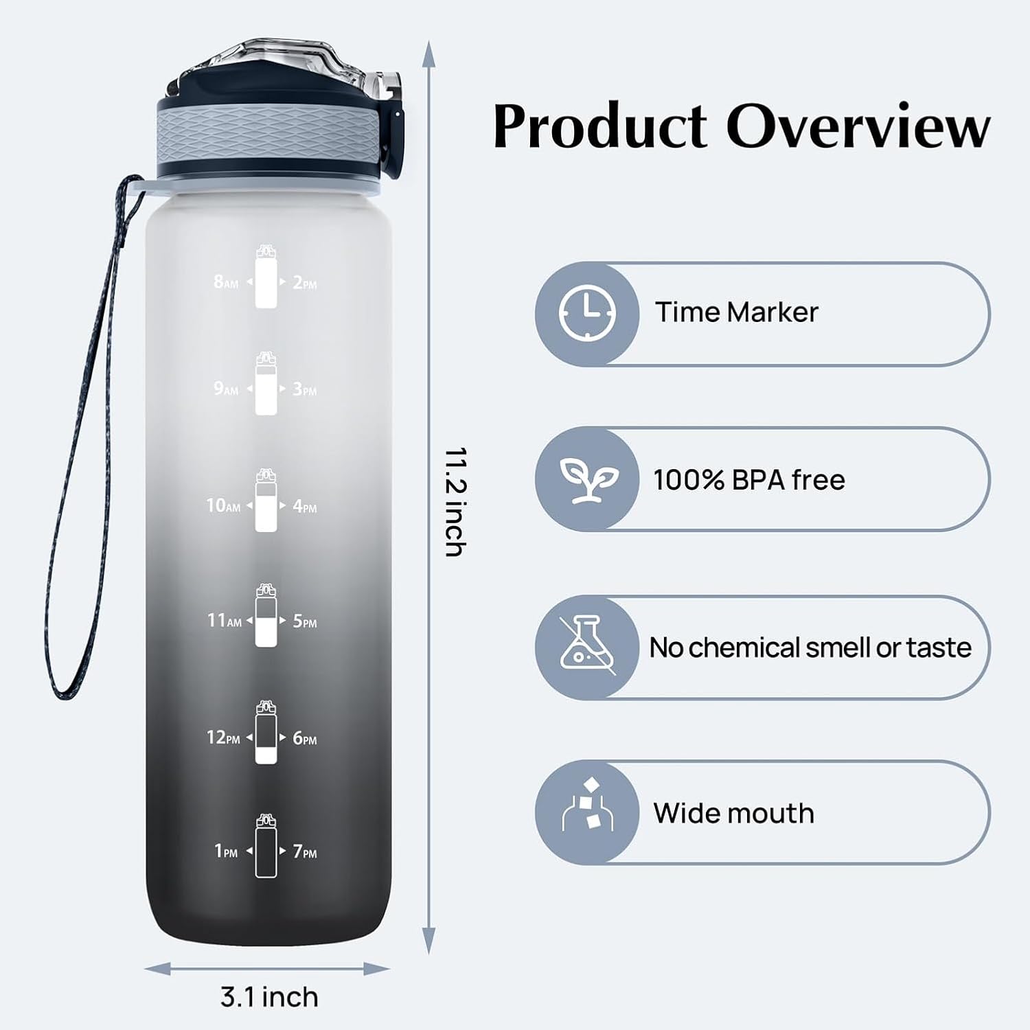Detalle 2 de NAVTUE 1L sports water bottle with straw 🚰