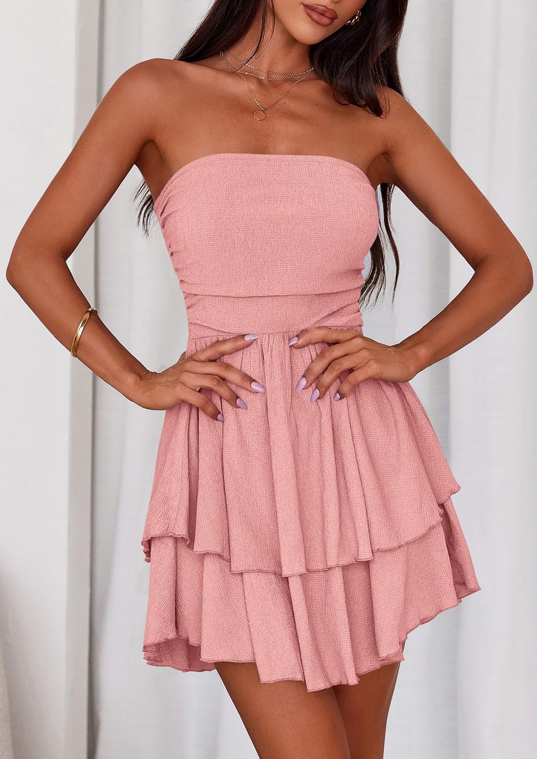 Detalle de PRETTYGARDEN Women's 2026 Summer Strapless Tube Mini Dress