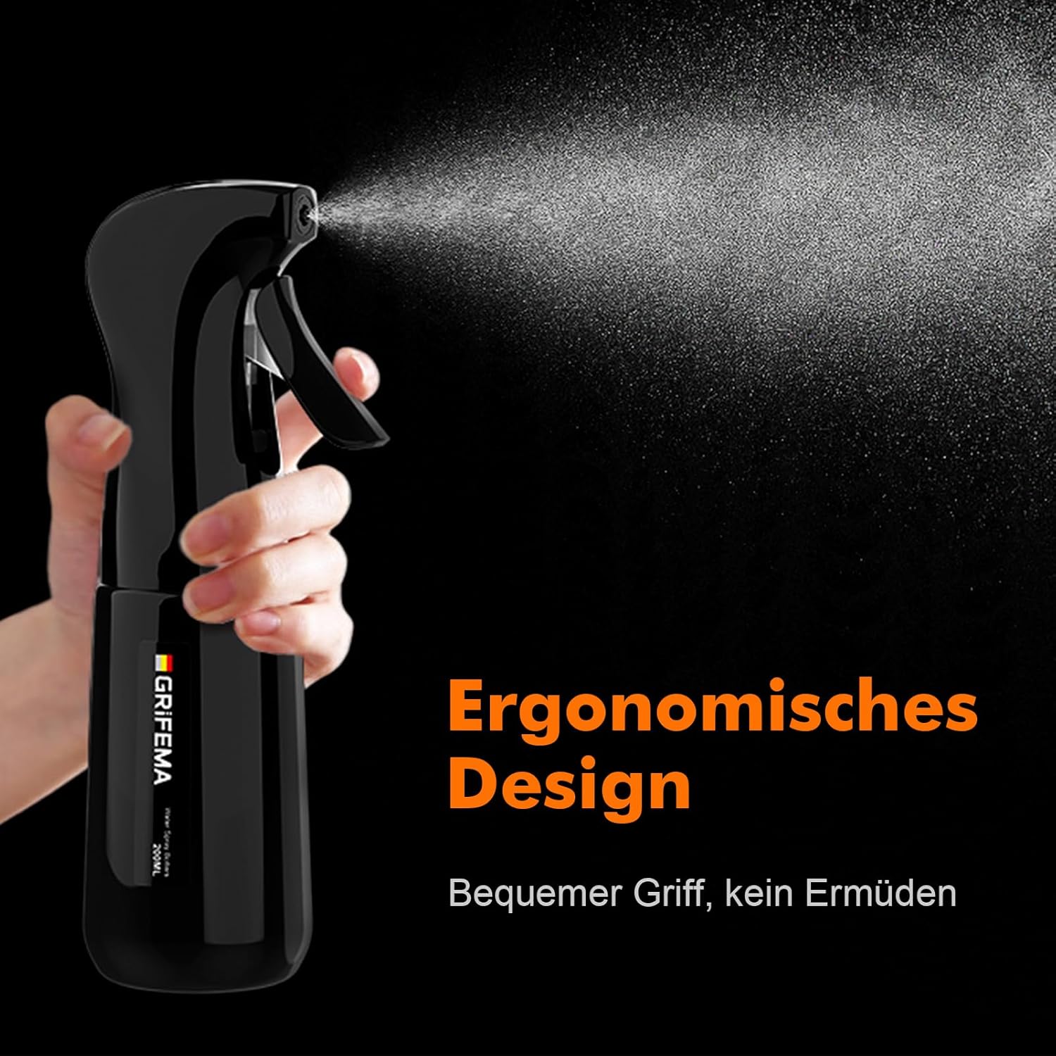 Thumbnail 2 de GRIFEMA Sprühflasche 200 ml Schwarz – Wasserzerstäuber mit 0,2-mm-Präzisionsdüse (BPA-frei)
