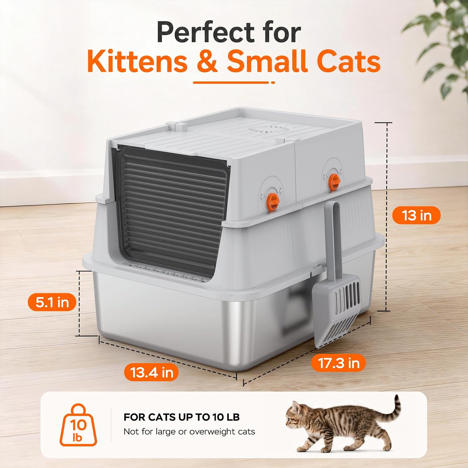 Detalle 2 de Devopet Small Enclosed Stainless Steel Cat Litter Box with Carbon Filter and Mat