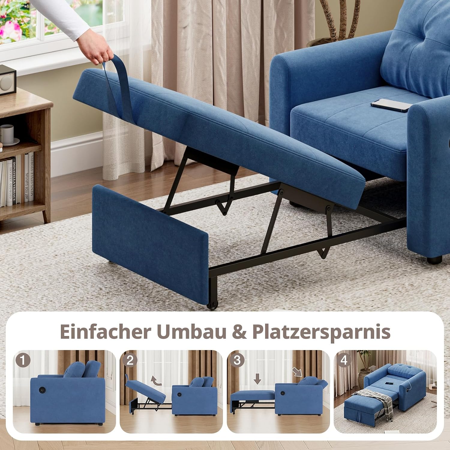 Thumbnail 6 de Luxstein Sillón 3 en 1 cama sofá Azul