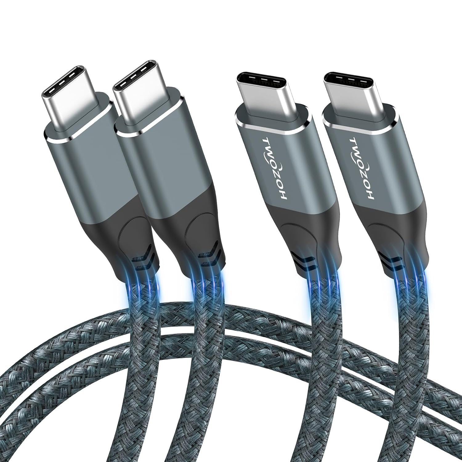 Detalle de Twozoh USB C to USB C 3.2 Gen 2 Cable (4.5m, Grey) – 20Gbps, 100W PD, 4K Output (2-Pack)