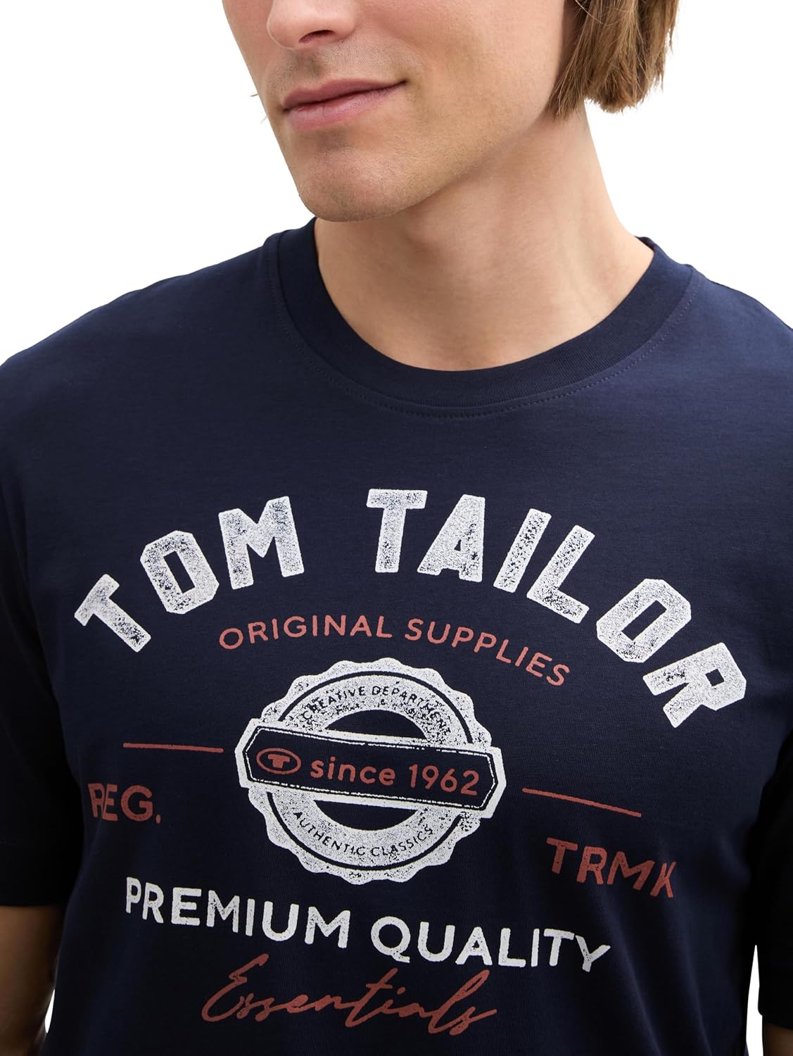 Detalle de TOM TAILOR Herren-T-Shirt aus Baumwolle mit Logo-Print (regular fit)