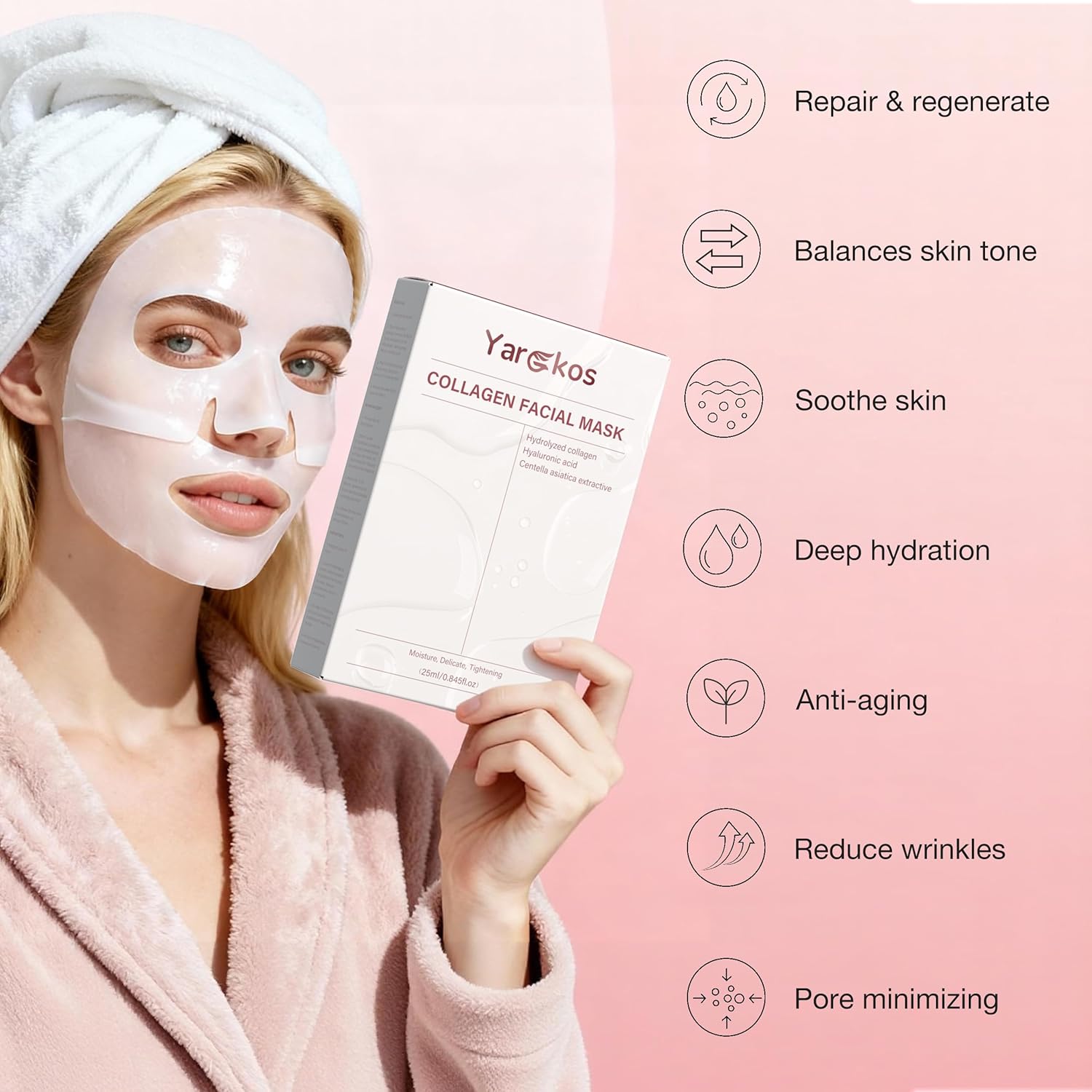 Thumbnail 1 de Yargkos Lot de 7 masques de nuit au collagène – hydratants, raffinement des pores et élasticité