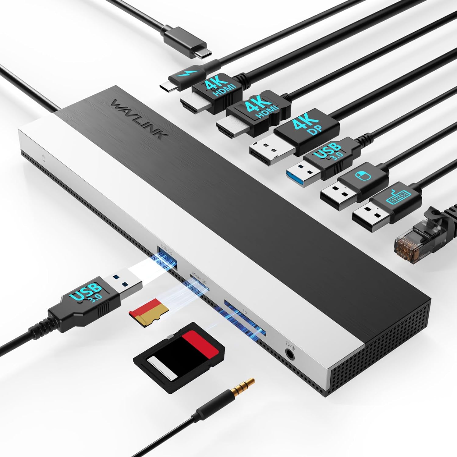 Detalle de WAVLINK USB‑C Docking Station 3 Monitore (Dual HDMI + DP, 100W PD) für Windows
