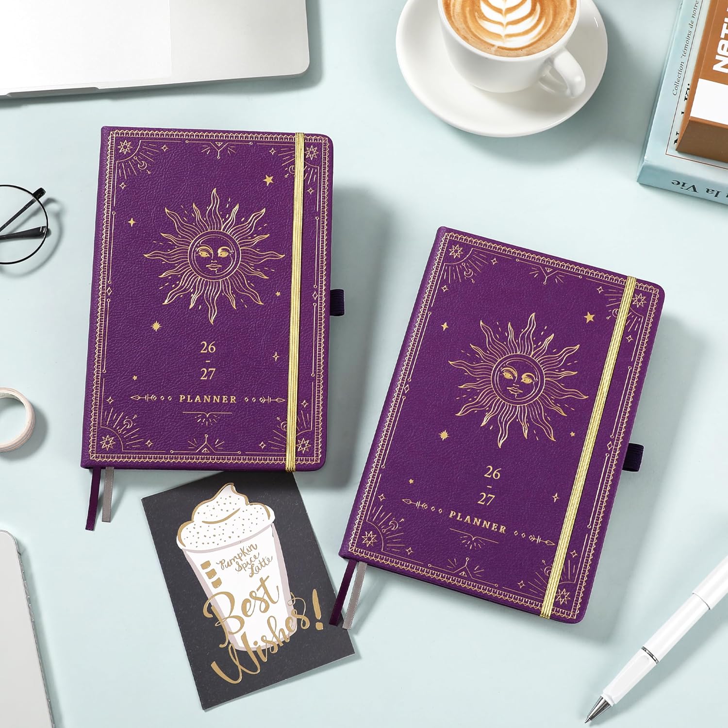 Detalle de Artfan Academic Planner 2026-2027, Weekly & Monthly, Faux Leather, Purple