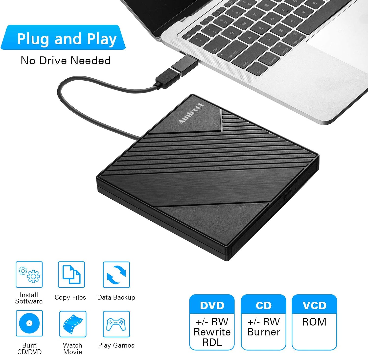 Detalle 2 de Amicool USB 3.0 DVD Drive
