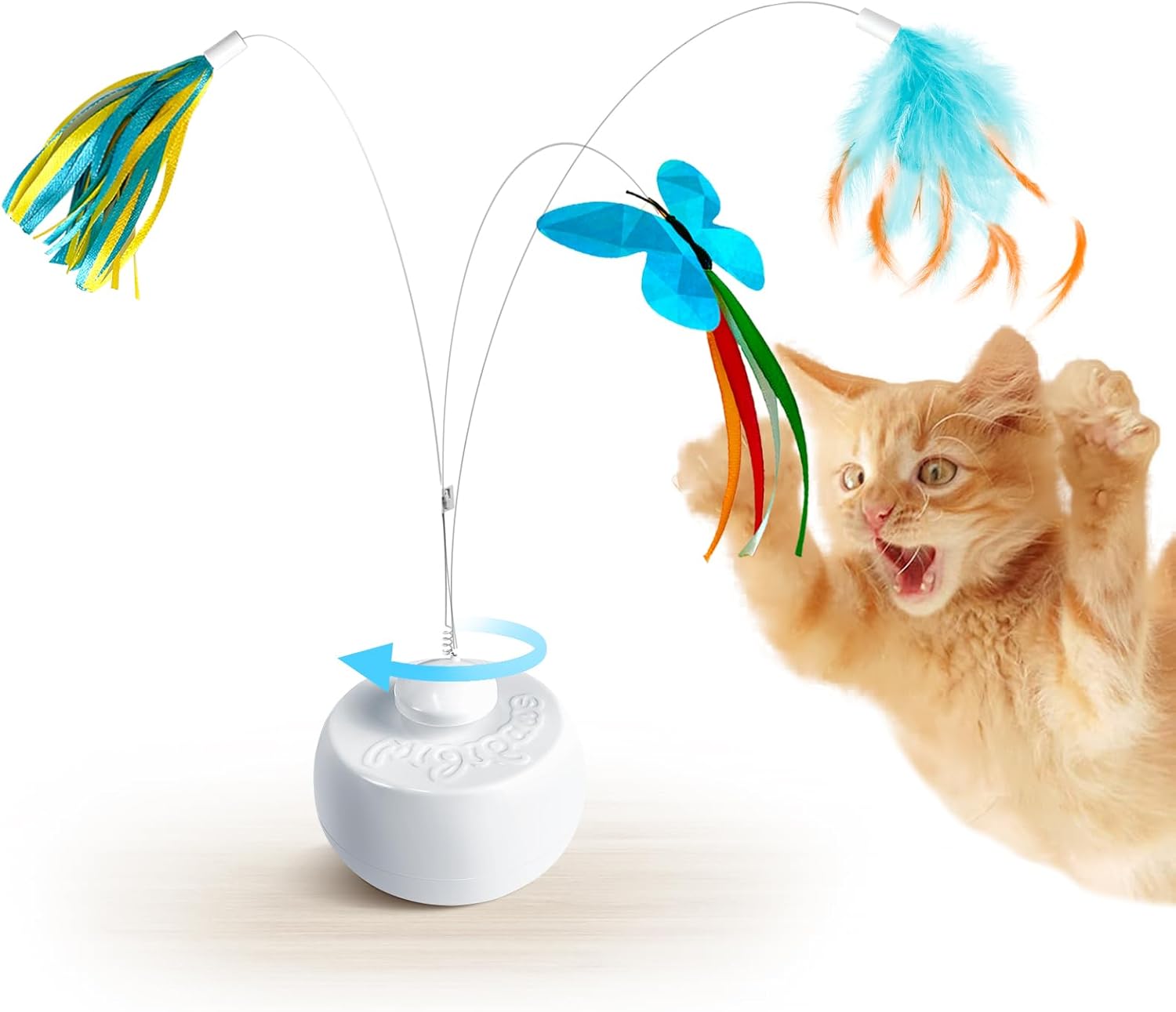 Detalle de Migipaws Katzenspielzeug – Elektrisches interaktives Schmetterling- und Federenspielzeug mit 360° Kugeldrehung