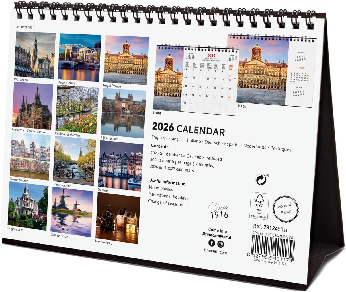 Thumbnail 5 de Finocam Calendario da tavolo 2026 Layout mensile (Gennaio–Dicembre 2026 + Sep.–Dic. 2025 ridotti) con immagini Amsterdam