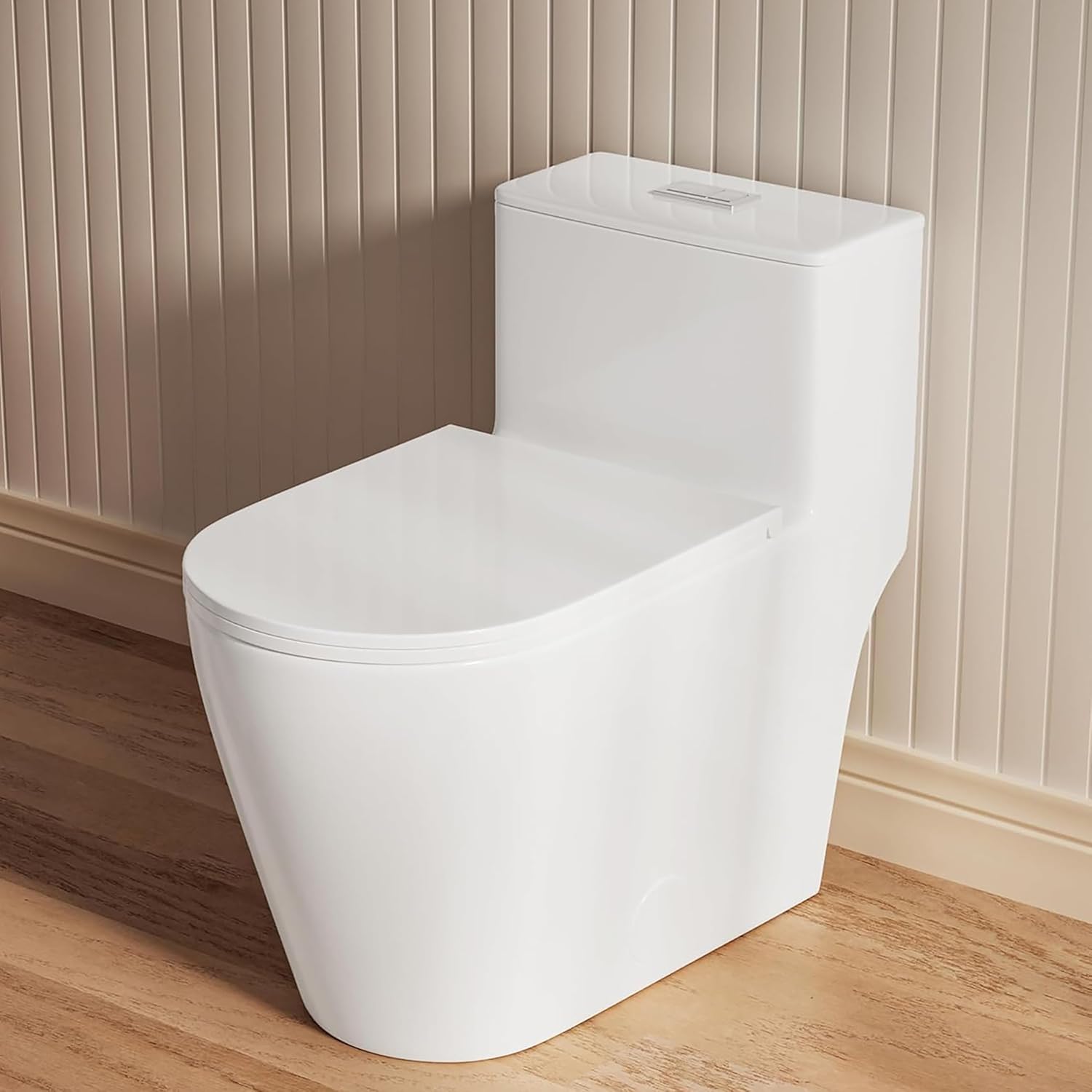 Detalle de CASTA DIVA CD-T005 One-Piece Elongated Toilet, Dual Flush, 17-Inch Seat