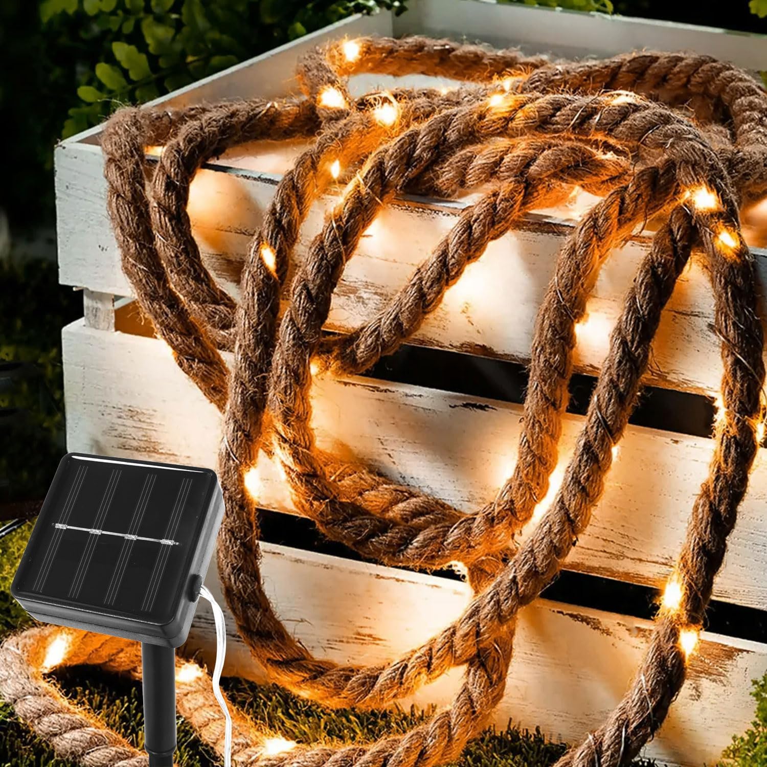 Thumbnail 1 de Gresonic LED Lichterkette Solar Seil Beleuchtung 40 LEDs – 3 m, warmweiß, IP44, Naturkordel
