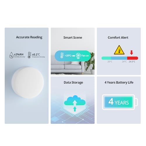 Thumbnail 2 de SONOFF ZigBee Sensor De Temperatura y Humedad SNZB-02P 2pcs, Requiere SONOFF Zigbee hub, para Control Remoto y Domótica, Compatible con Google, Smartthing,Alexa, Funciona con IFTTT(batería interna )