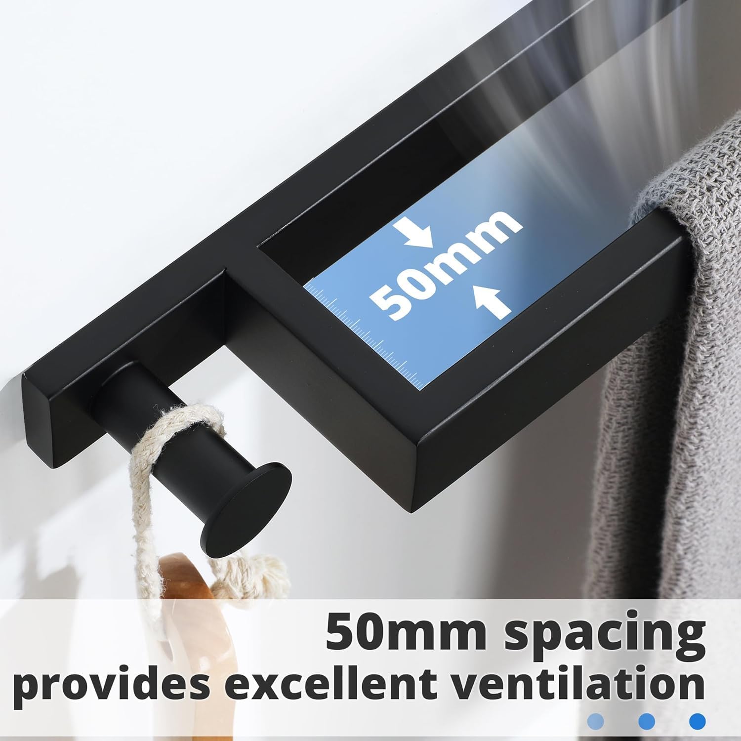 Thumbnail 3 de SAYAYO Wall Mounted 12-Inch Towel Rail in Matte Black (SUS304)