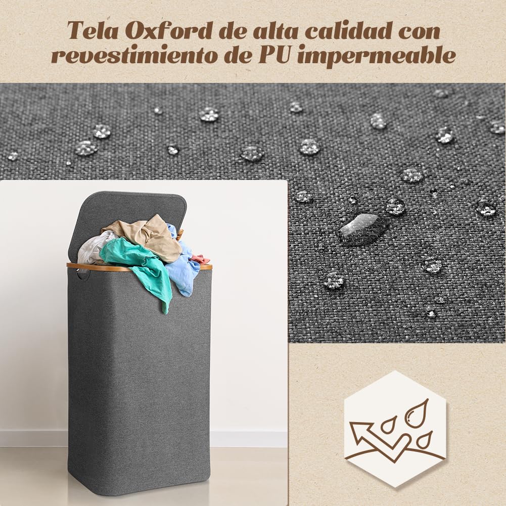 Detalle 2 de OUSFOT Cesto Ropa Sucia XL con Tapa 🧺 Fácil de Montar