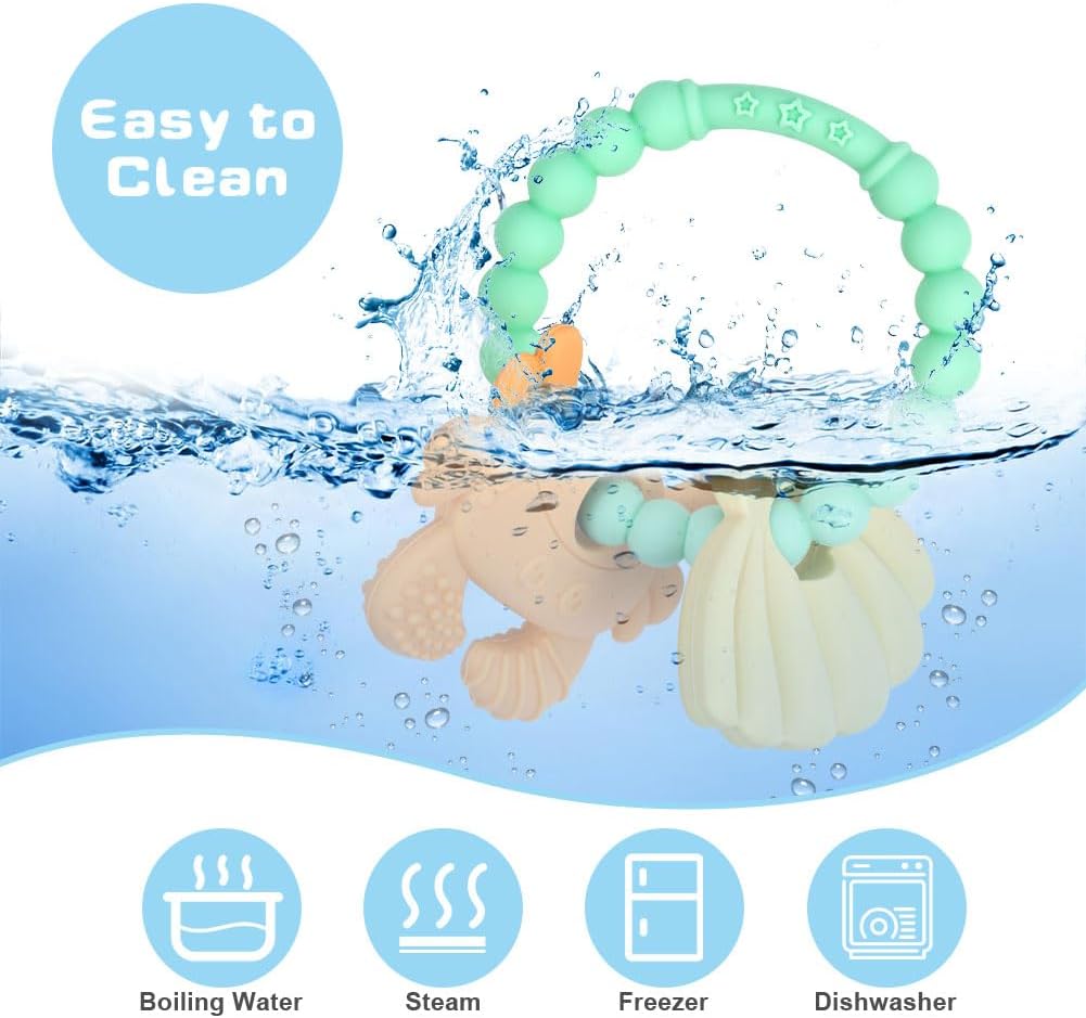 Detalle de Vicloon Silicone Teething Ring for Babies, Green Crab, BPA-Free